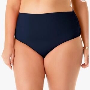 Anne Cole Plus Size High-Waist Shirred Bottoms Navy 18W